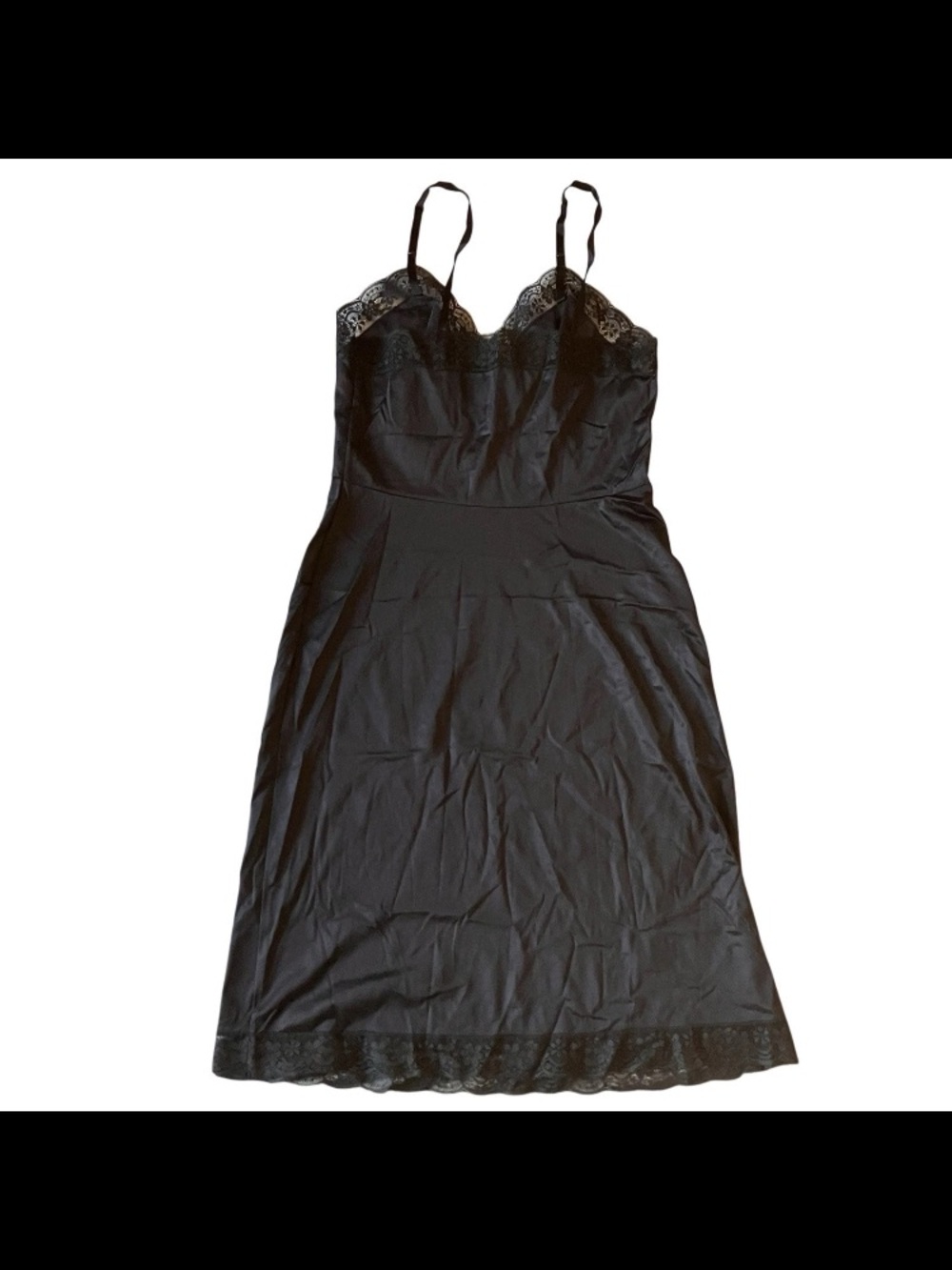 Vintage 60s Hollywood Vassarette Nylon Lace Black Slip Fairy Grunge Dress